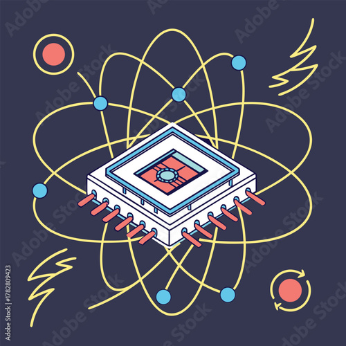 Abstract Atom Model With Central Processor Chip science