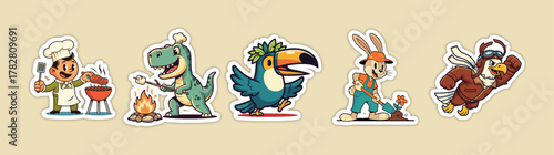 Set of Cute Cartoon Animal Characters Engaged in Various Activit