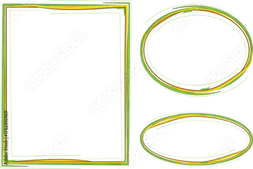 light green yellow scrawl lines abstract frames set