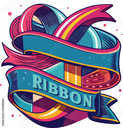 Colorful ribbon banner design featuring vibrant typography for graphics and design projects that need flair