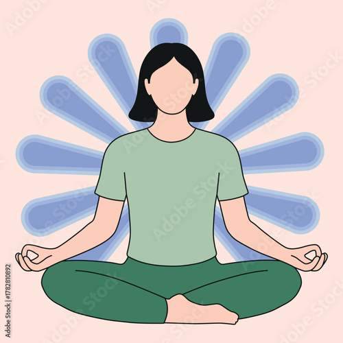 Calm Yoga Girl Illustration – Minimal Meditation Pose Vector, Mindfulness Clipart, Relaxation and Self Care Artwork for Wellness Projects