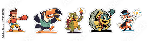 Collection of Cartoon Characters - Boxer, Toucan, Turtle, Duck,