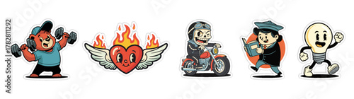 Collection of cartoon characters representing various themes and