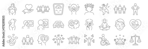 body positivity, self love, acceptance, diversity, people, group, scale, weight, happy, celebration, woman, man, couple, hug, heart, brain, mind, health, meditation, yoga, lotus position, face, smile,