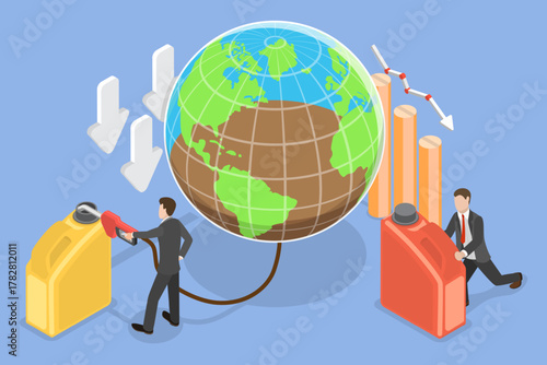 3D Isometric Flat Vector Illustration of Resource Depletion, Exhaustion Of Planet Reserves