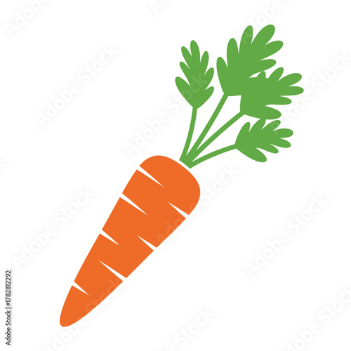 A simple illustration of a vibrant orange carrot with green leafy tops