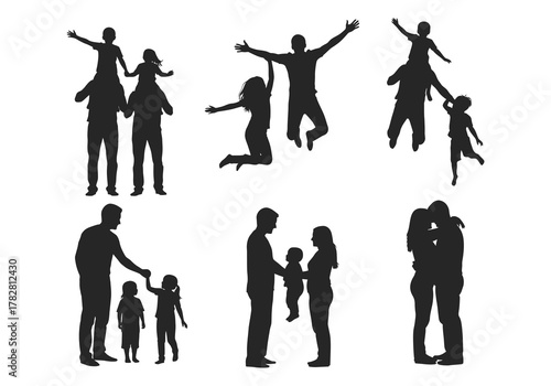 Silhouettes of joyful families celebrating togetherness and happy life moments