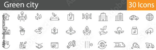 green city, eco, ecology, environment, sustainable, sustainability, nature, leaf, plant, tree, house, building, factory, car, globe, recycling, energy, lightbulb, hands, growth, city, urban, renewable