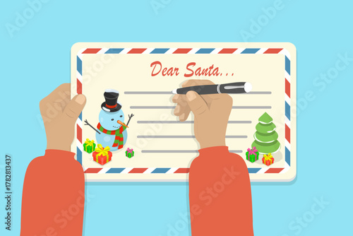 3D Isometric Flat Vector Illustration of Letter To Santa, ChildS Christmas Letter Full Of Wishes For Santa Claus