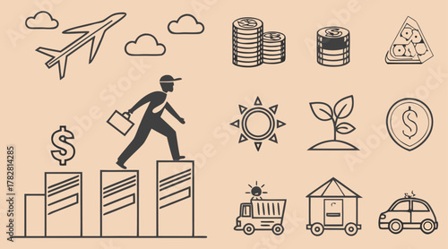 Cute hand-drawn nature and fruit elements collection with panda illustration