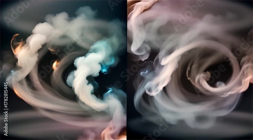 Diptych of Ethereal Volutes: Dance of Smoke 