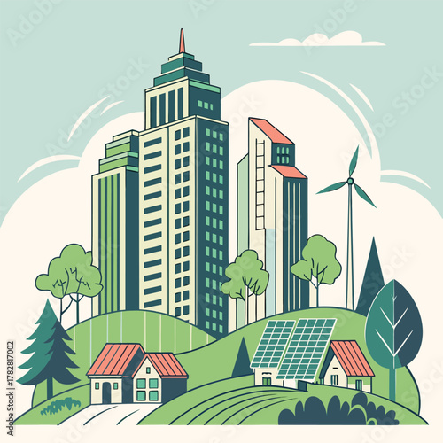 Eco-friendly city with renewable energy sources sustainable
