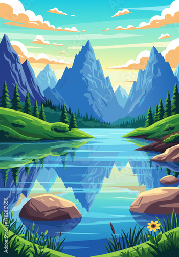 Scenic Mountain Landscape with Reflection on Lake