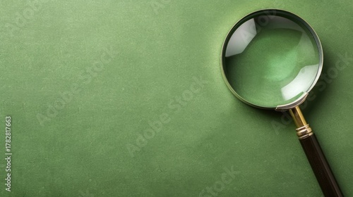An enlarged glass or magnifying glass on a green background.
