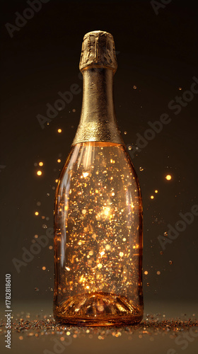 Sparkling champagne bottle with golden glitter effect