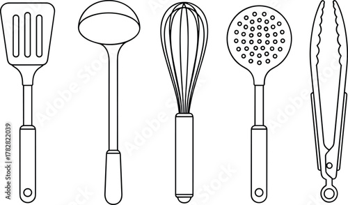 Collection of kitchen utensils isolated on white background