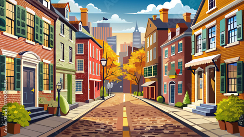 Very beautiful view of Acorn Street around Beacon Hill in Boston, Massachusetts, USA, featuring historic brick buildings, cobblestone streets, charming facades, and a realistic scenic urban neighborho
