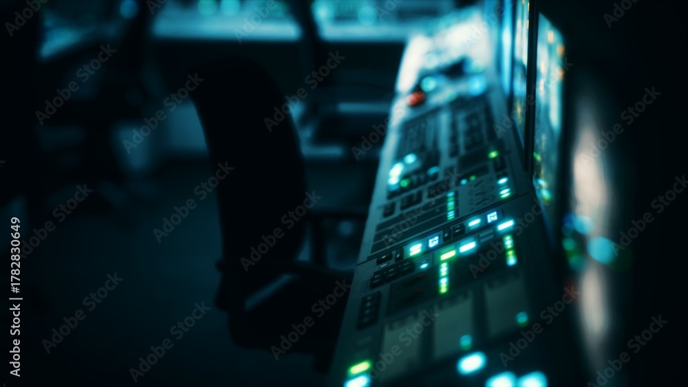 custom made wallpaper toronto digitalIn a dimly lit control room, a desk is filled with glowing buttons and screens. The atmosphere is tense and focused as technology hums softly in the background during late hours.