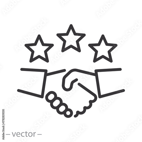 Good Deal Icon, Handshake With Stars, Customer Satisfaction, Vector Illustration, Partnership Agreement