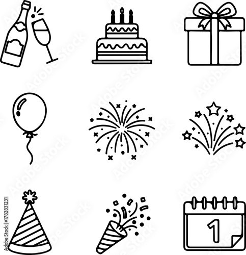 Celebration party set of icons vector graphic design for birthday new year and special event design needs