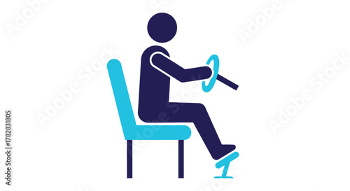 A driver seated in a car steering wheel visible simple silhouette