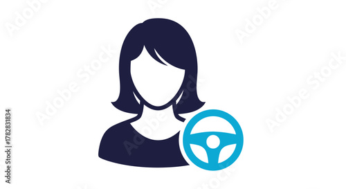 Woman with a steering wheel a modern and simple illustration silhouette