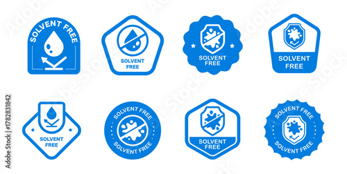Photos Solvent-free labels in blue various shapes and designs