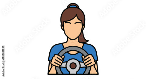Woman driving a car with hands on steering wheel silhouette