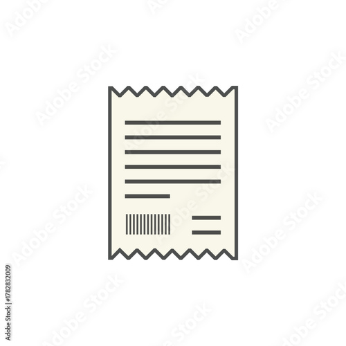 Vector illustration of a generic purchase receipt with jagged edges and transaction details, symbolizing payment, expense tracking, invoice, and financial documentation.