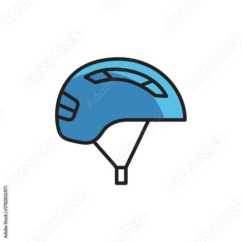 Vector illustration of a blue protective helmet, isolated on a white background, symbolizing safety, sport, climbing, cycling, and outdoor adventure gear.