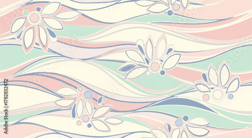 Seamless Pastel Wavy Background with Abstract Floral Elements