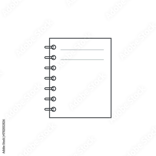 Vector illustration of a blank spiral notebook with faint lines, symbolizing writing, education, planning, ideas, and professional notes.