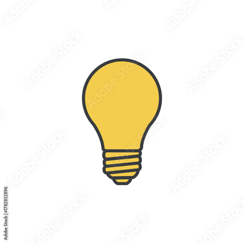 Vector illustration of a glowing yellow light bulb, symbolizing idea, creativity, innovation, solution, electric power, and inspiration.