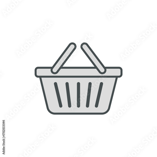 Vector illustration of an empty gray shopping basket, symbolizing retail, e-commerce, purchasing, market, and consumerism.