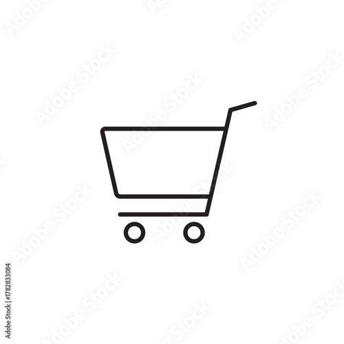 Vector line illustration of an empty shopping cart icon, symbolizing e-commerce, online purchasing, retail, market, and consumerism.