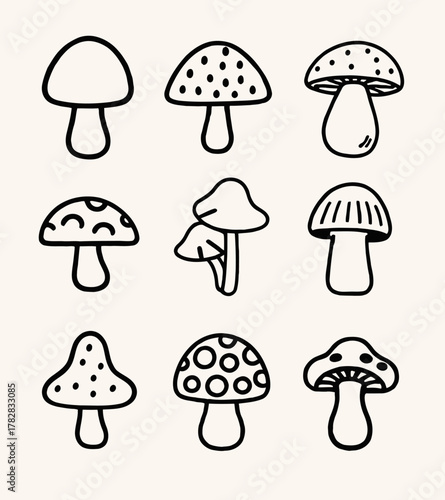 Collection of Simple Mushroom Illustrations for Design and Decorative Purposes, Nature's Elements