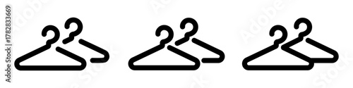 Wardrobe or cloakroom icons with a simple hanger outline on a white background. Clean vector illustration symbolizing dressing area, storage or changing room.