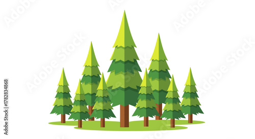 Cartoon pine tree forest clipart illustration. A simple flat vector graphic of an evergreen woodland grove isolated on a white background