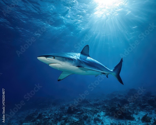 Wallpaper Mural Majestic Silky Shark Gliding Through Crystal Blue Waters of Florida's Vibrant Ocean Reef Torontodigital.ca