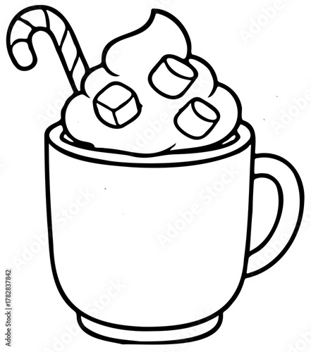 Outline of a cup of coffee with whipped cream and marshmallows 
