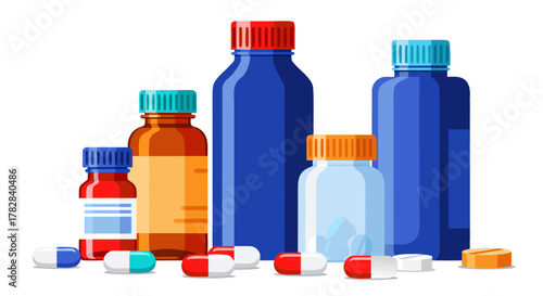 Medical Bottles and Pills A Colorful Illustration of Medicine and Healthcare for Design Purposes