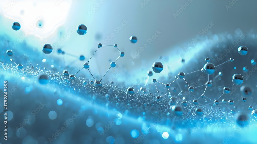 Fototapeta premium Blue Molecular Wave Background with Liquid Particles and Light Effects