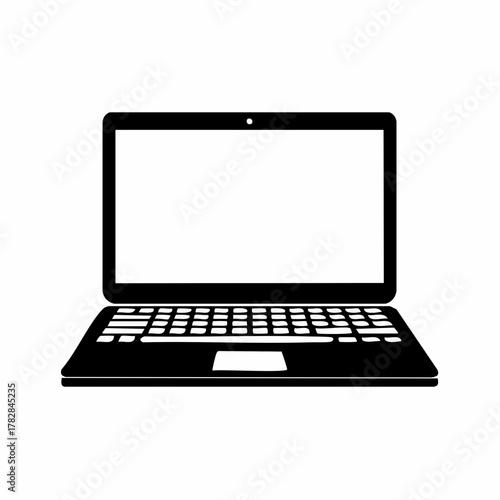 Modern Vector Silhouette of an Open Laptop Featuring a Blank Screen, Presented in a Clean, Professional Style