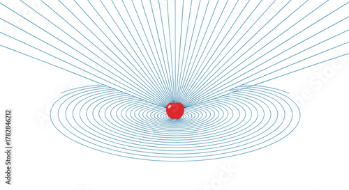 Abstract concept of gravity vector lines with an apple for a science education banner on Newton's Day