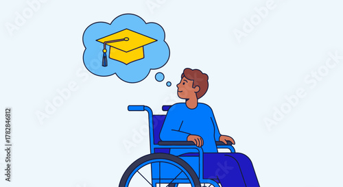 Young person in a wheelchair dreams of graduating and achieving higher education