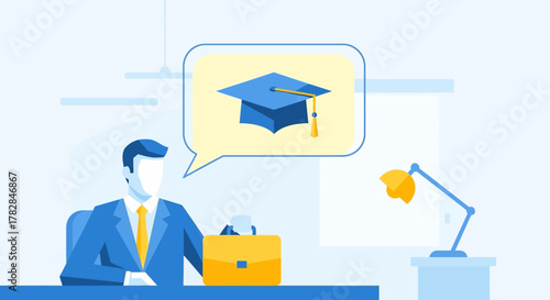 Successful Graduate Career Path Illustration with Briefcase and Graduation Cap