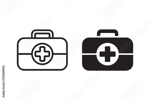 first aid kit medical first aid kit icon pair outline and solid vector