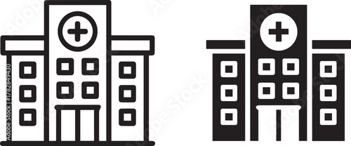 hospital icon medical building cross vector symbol set