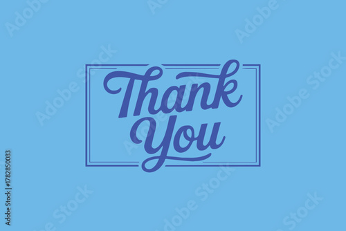 thank you blue script greeting card vector design beige border