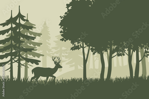 deer antlers silhouette layered forest vector scene for wildlife
